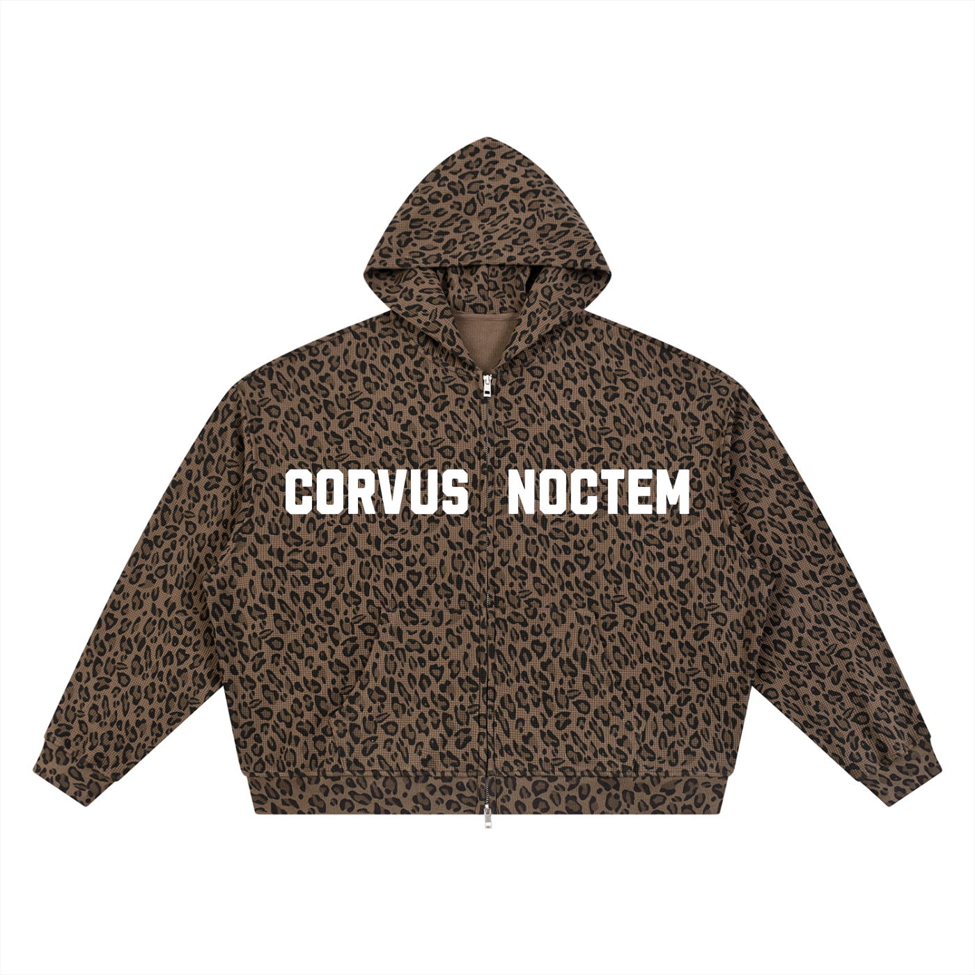 CORVUSNOCTEM - Unisex Leopard Print Waffle Full Zip Hoodie