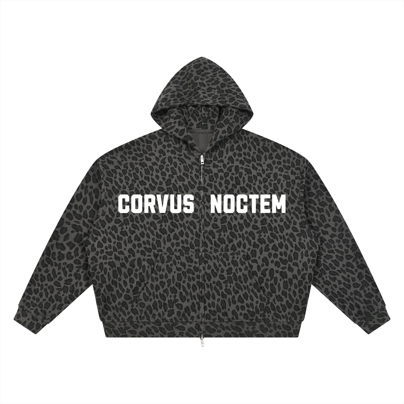 CORVUSNOCTEM - Unisex Leopard Print Waffle Full Zip Hoodie